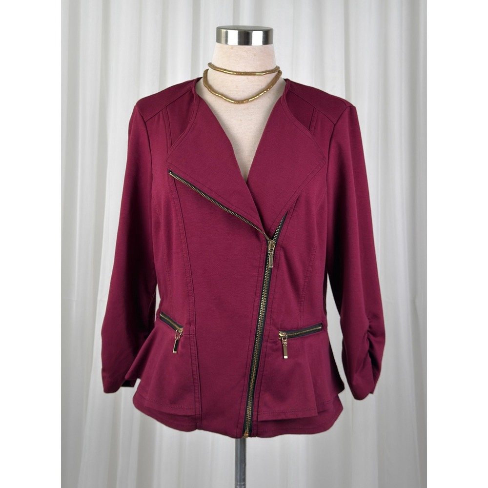Charlotte Russe Peplum Asymmetrical Zip Moto Jacket Womens Burgundy Large
